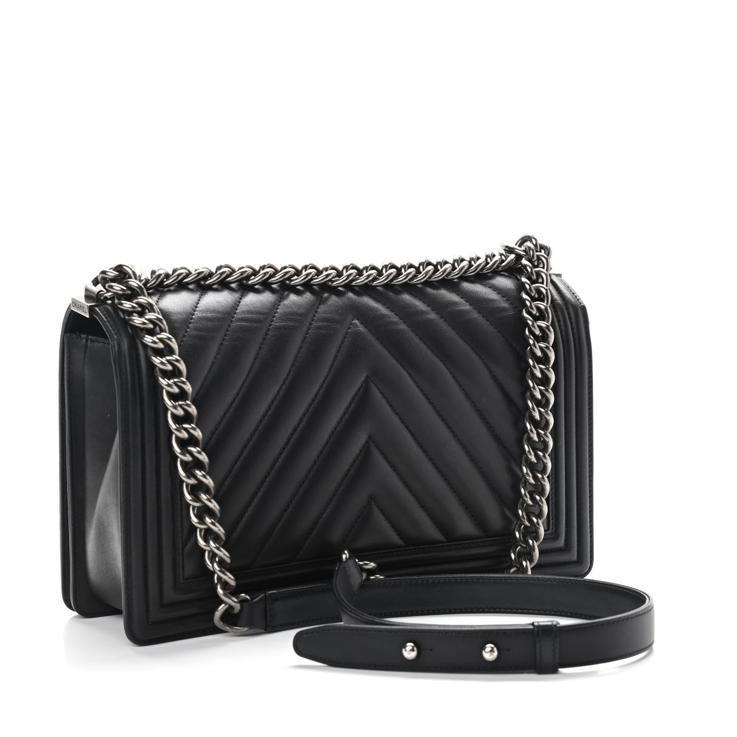 Chanel Calfskin Chevron Quilted Medium Boy Flap Black 2 of 19
