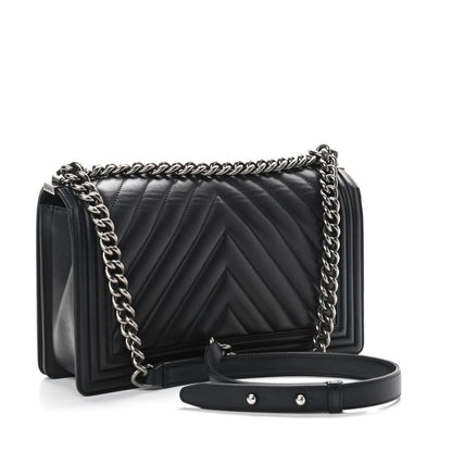 Chanel Calfskin Chevron Quilted Medium Boy Flap Black 2 of 19