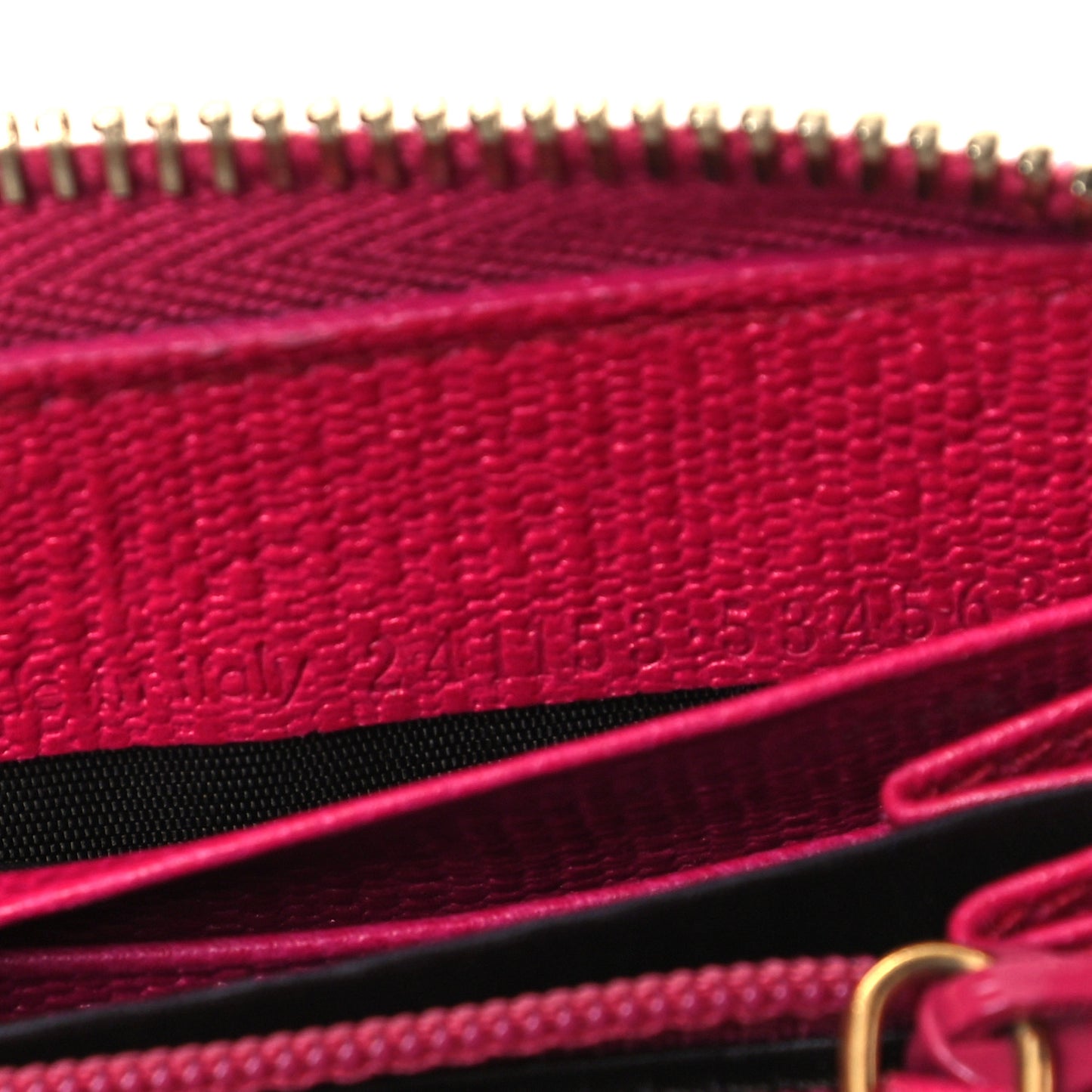 Calfskin Textured ChYc Zip Around Wallet Fuchsia