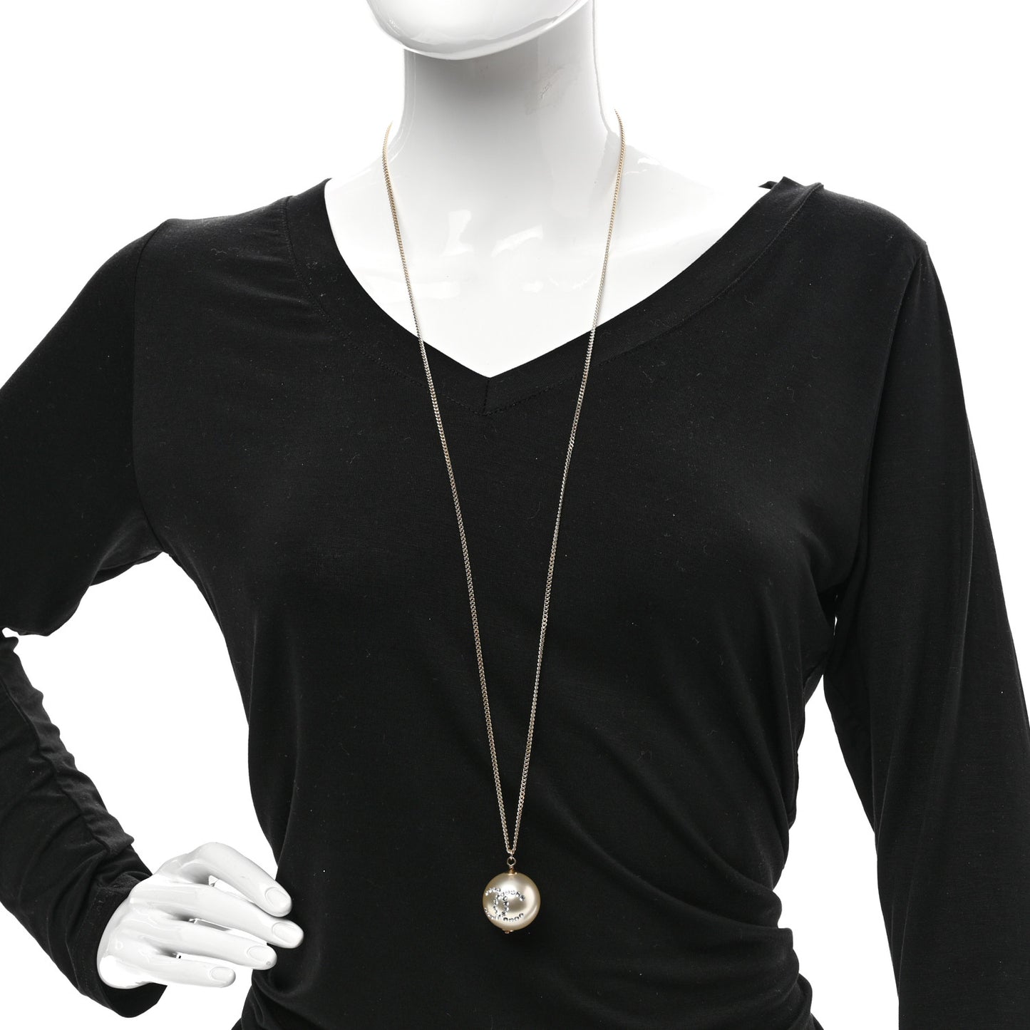 Pearl Crystal CC Pendant Necklace Gold
