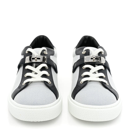 Hermes Calfskin Canvas Mens Day Sneakers 43 Bleu Marine 2 of 10