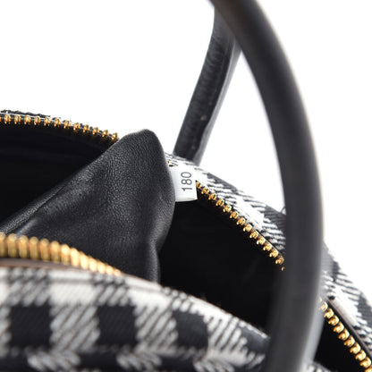 Prada Jacquard Check Vitello Vintage Vichy Bowler Bag White Black 7 of 12