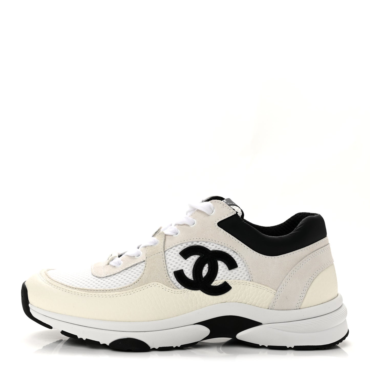 Mesh Suede Grained Calfskin Womens CC Sneakers 39.5 White Black