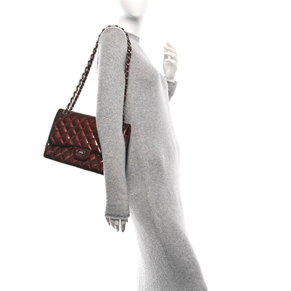 Chanel Striated Patent Quilted Jumbo Double Flap Burgundy 2 of 11