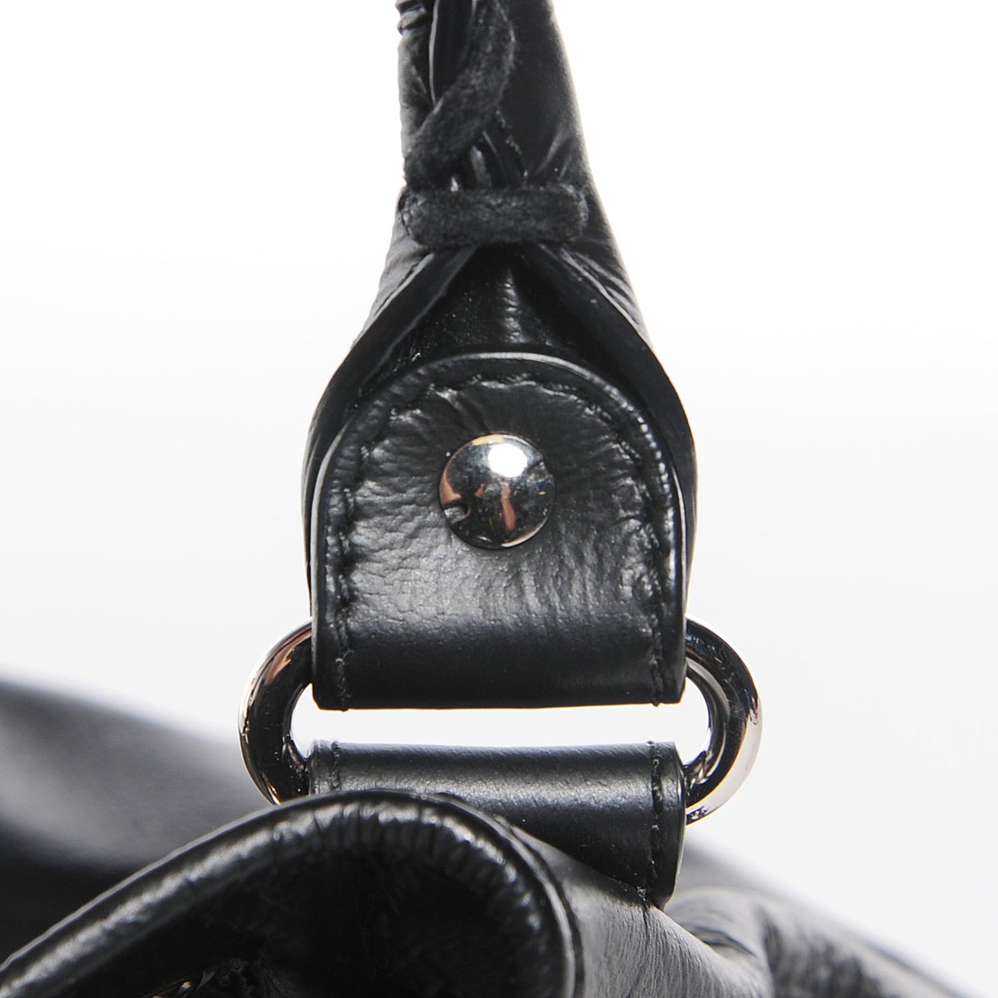 Matte Goatskin Rubber Covered Classic Hardware Mini Pompon Black