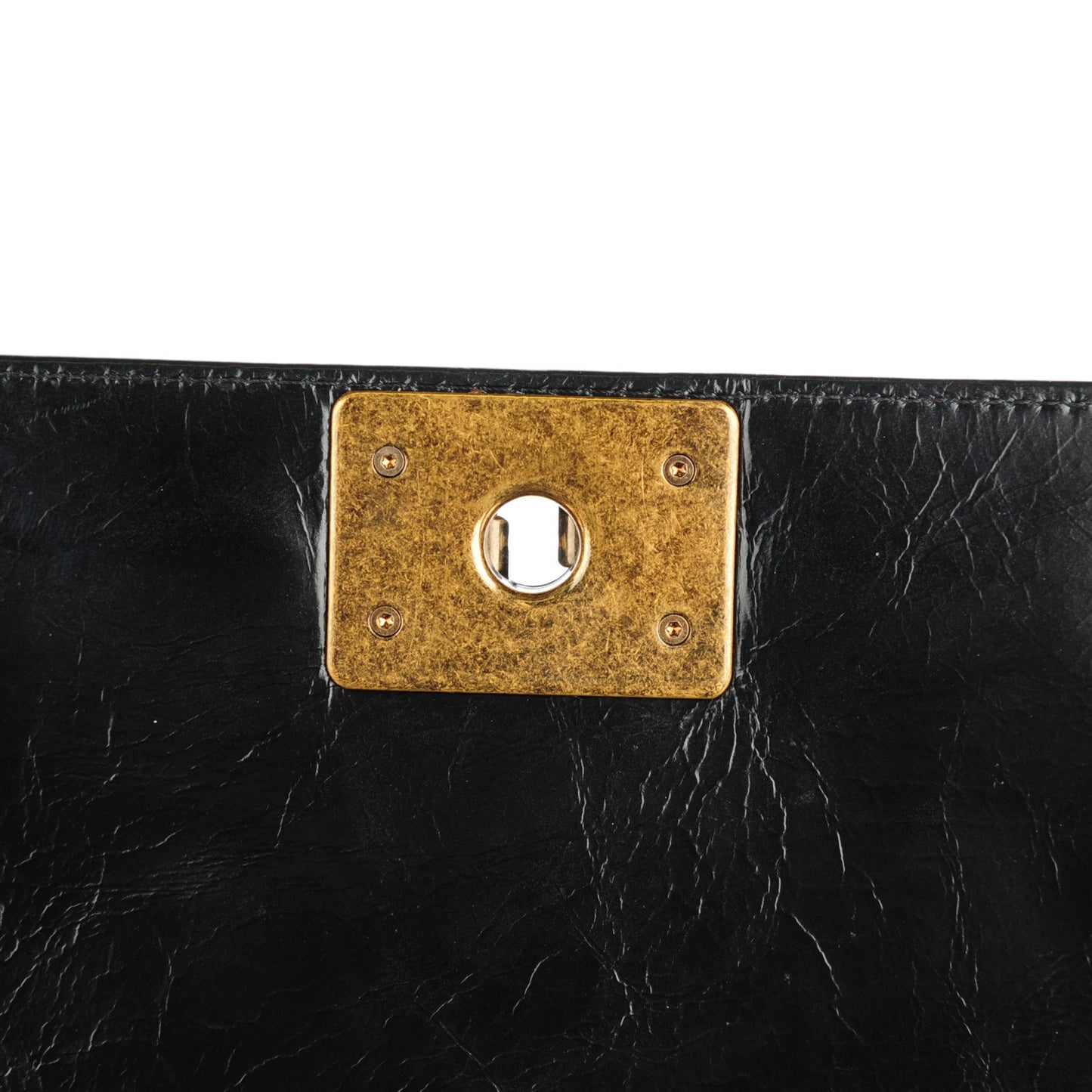 Glazed Calfskin Quilted Large Boy Flap Black