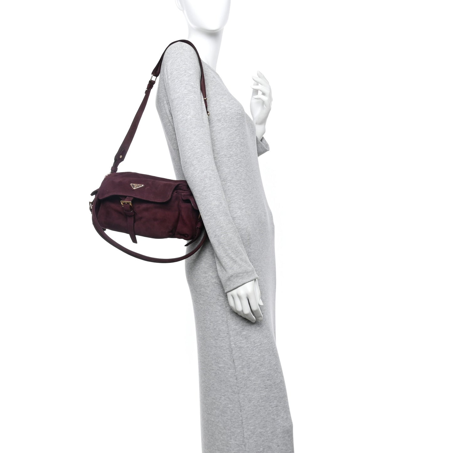 Suede Medium Explore Shoulder Bag Bordeaux