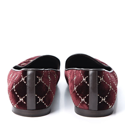 Chanel Velvet Mocassin Loafers 38 Burgundy 5 of 9