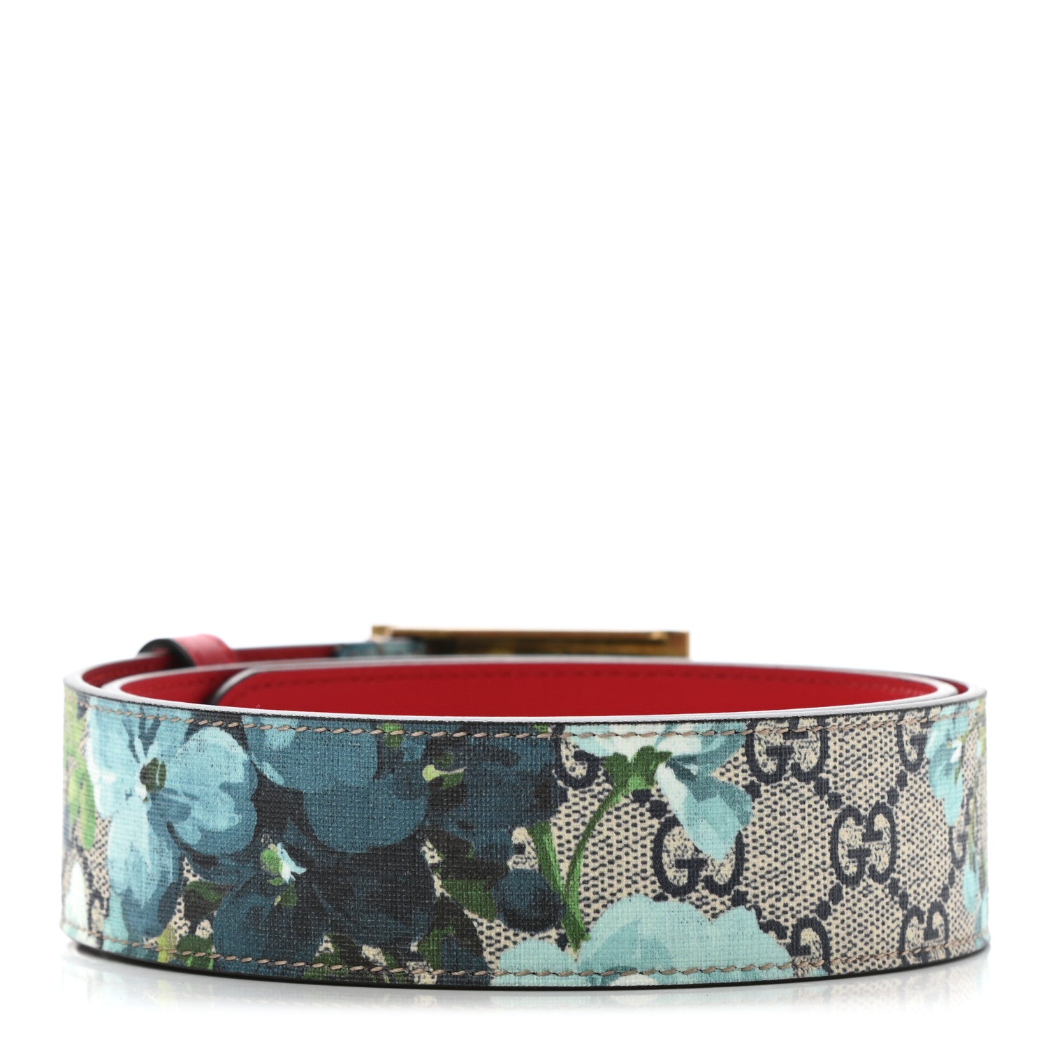 Gucci GG Plus Monogram Blooms Plaque Belt 80 32 Blue 2 of 5