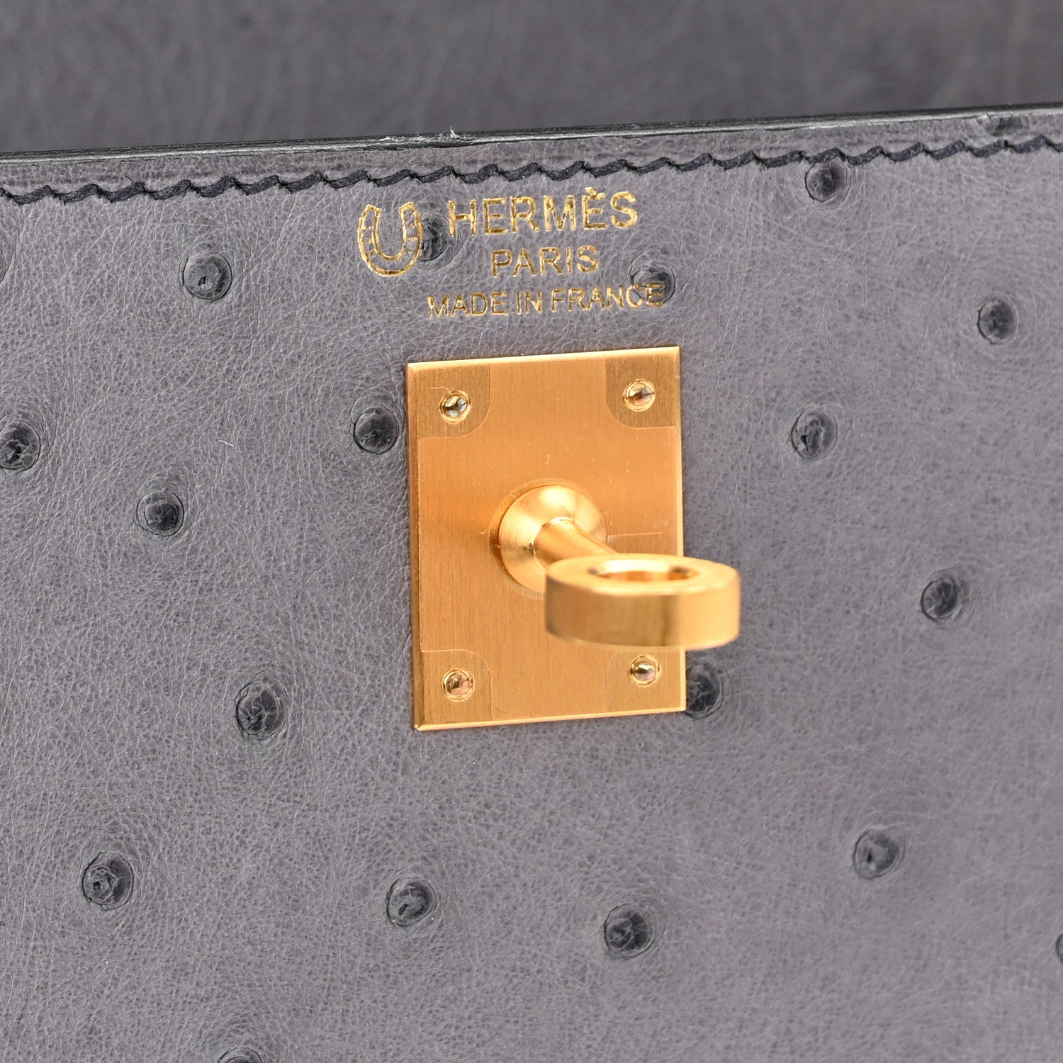 Hermes Ostrich Horseshoe Kelly Sellier 25 Gris Agate Bleu Electrique 6 of 11