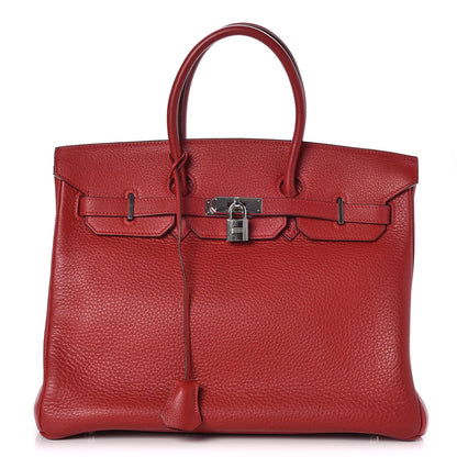 Hermes Taurillon Clemence Birkin 35 Rouge Casaque 1 of 33