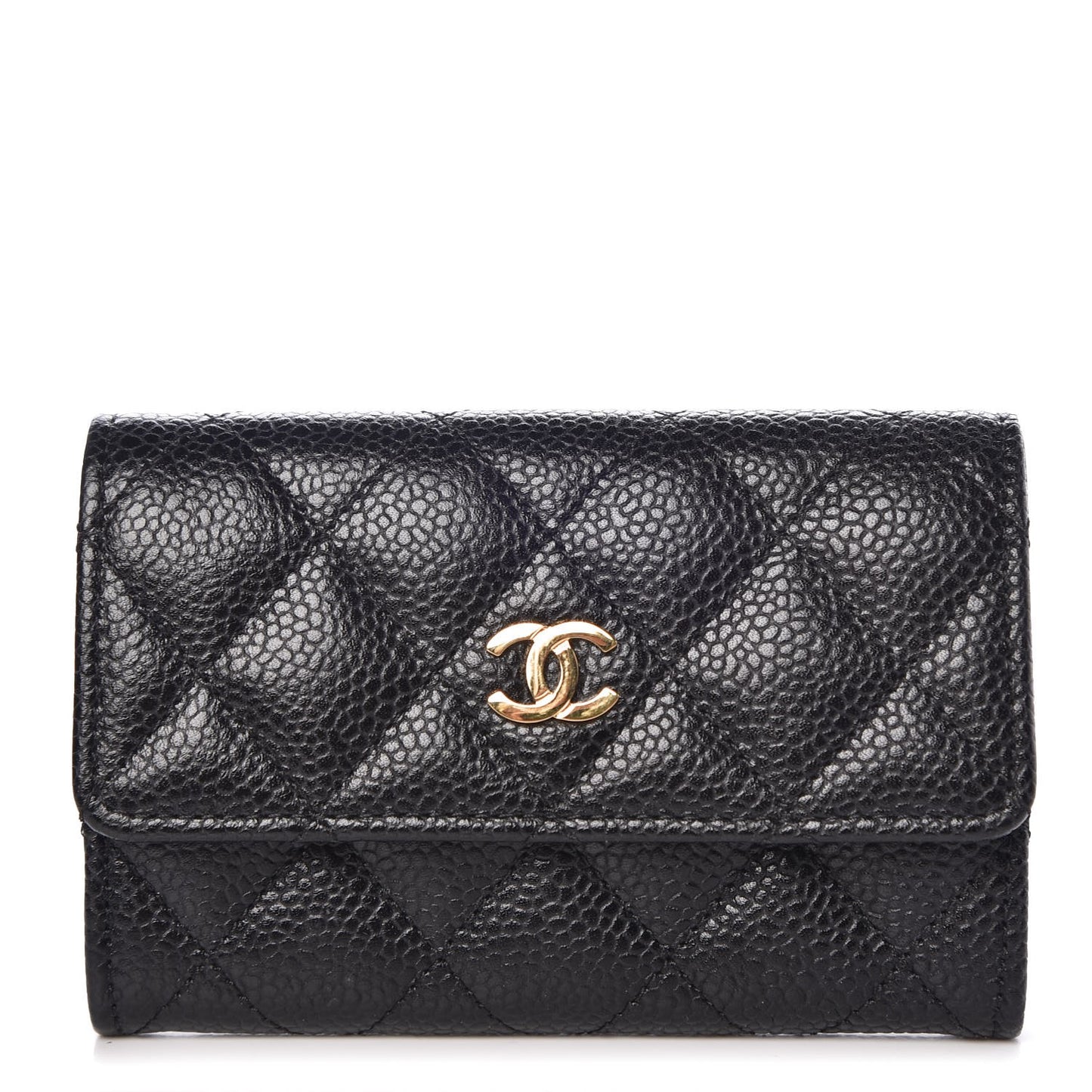 Caviar Quilted Flap Card Holder Black