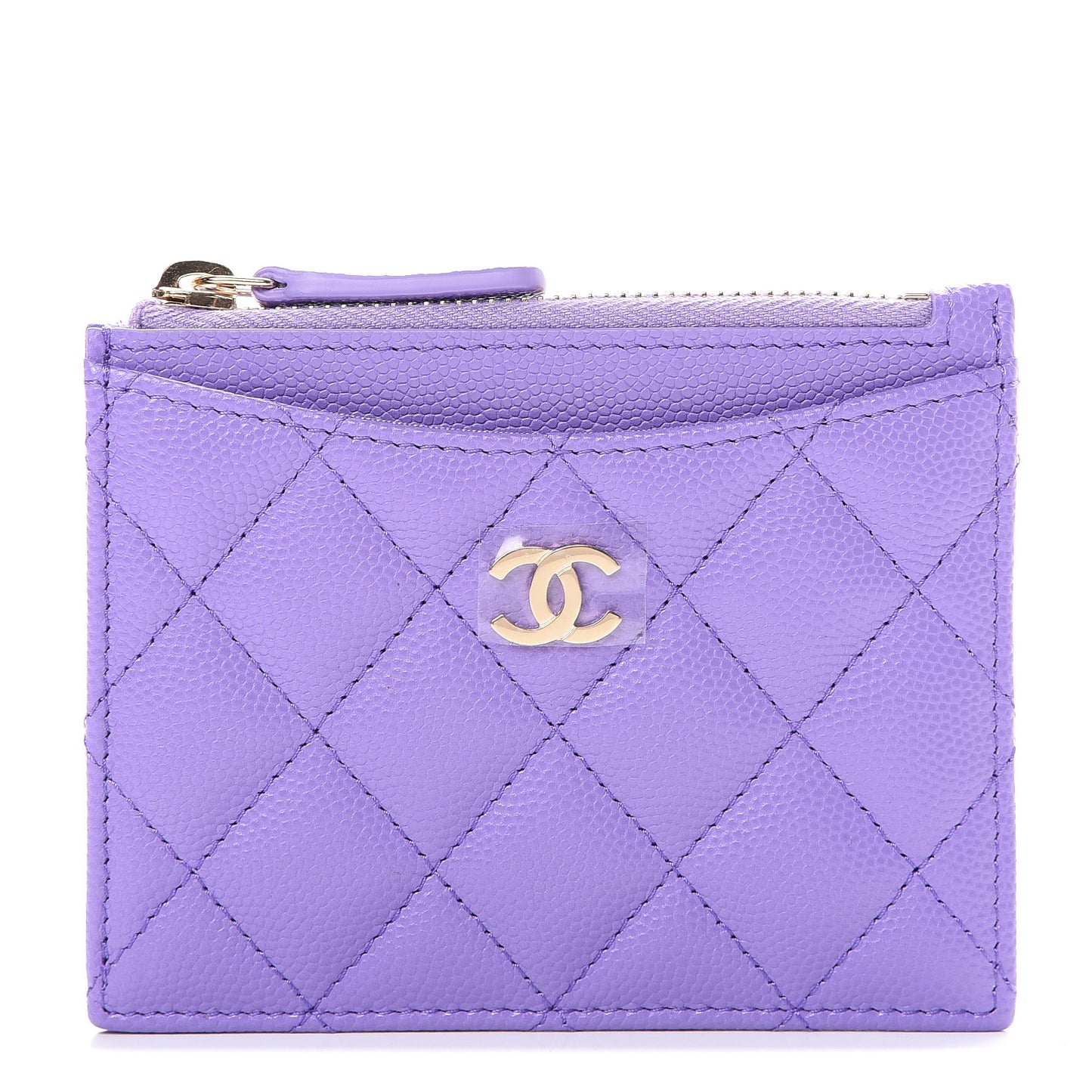 Caviar Quilted CC Zip Card Holder Purple