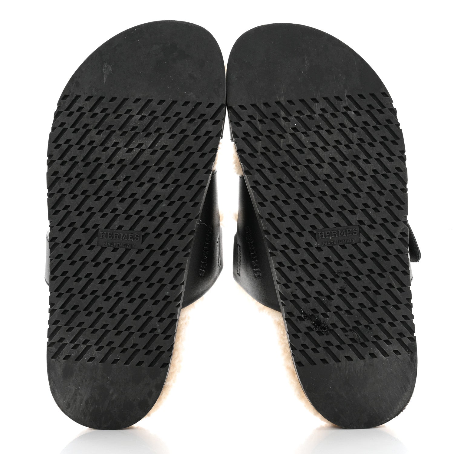 Hermes Calfskin Woolskin Womens Chypre Sandals 37.5 Black Ecru 5 of 9