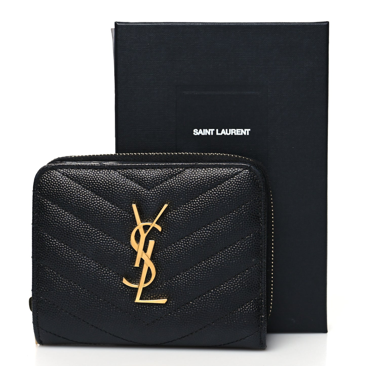 Grain De Poudre Matelasse Chevron Monogram Compact Zip Around Wallet Black