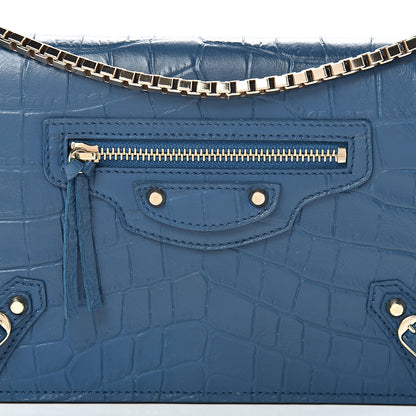 Balenciaga Calfskin Crocodile Embossed Classic Gold Hardware Wallet on Chain Bleu Marine 7 of 9