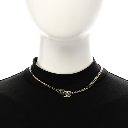 Chanel Metal Calfskin Crystal Double CC Short Necklace Black Gold 2 of 6