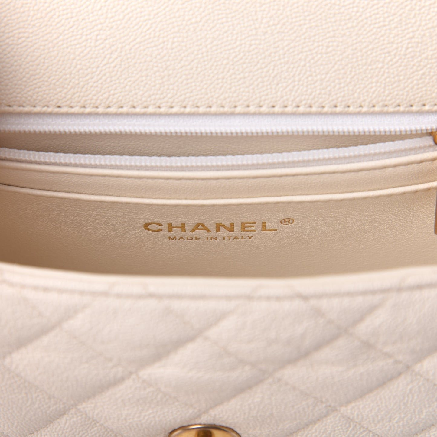 Caviar Quilted Mini Top Handle Rectangular Flap White