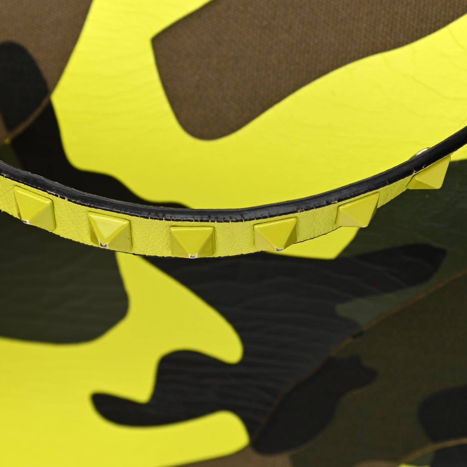 Valentino Garavani Nappa Canvas Camouflage Medium Rockstud Tote Green Fluo Yellow 12 of 16