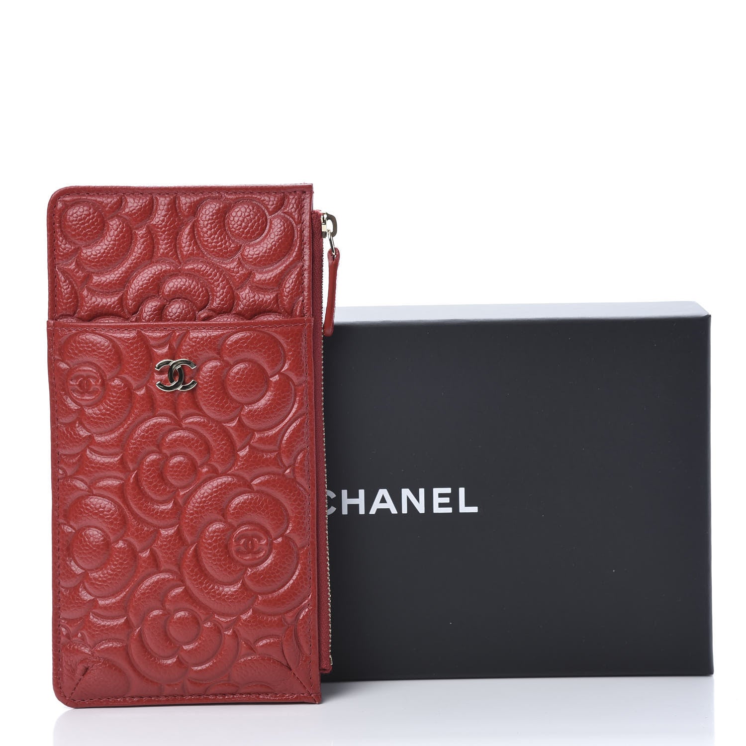 Chanel Caviar Camellia Embossed Classic Flat Wallet Pouch Red 8 of 8