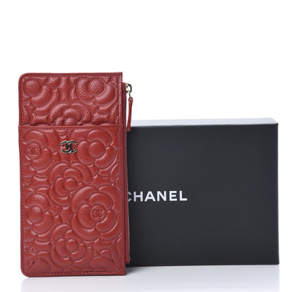 Chanel Caviar Camellia Embossed Classic Flat Wallet Pouch Red 8 of 8