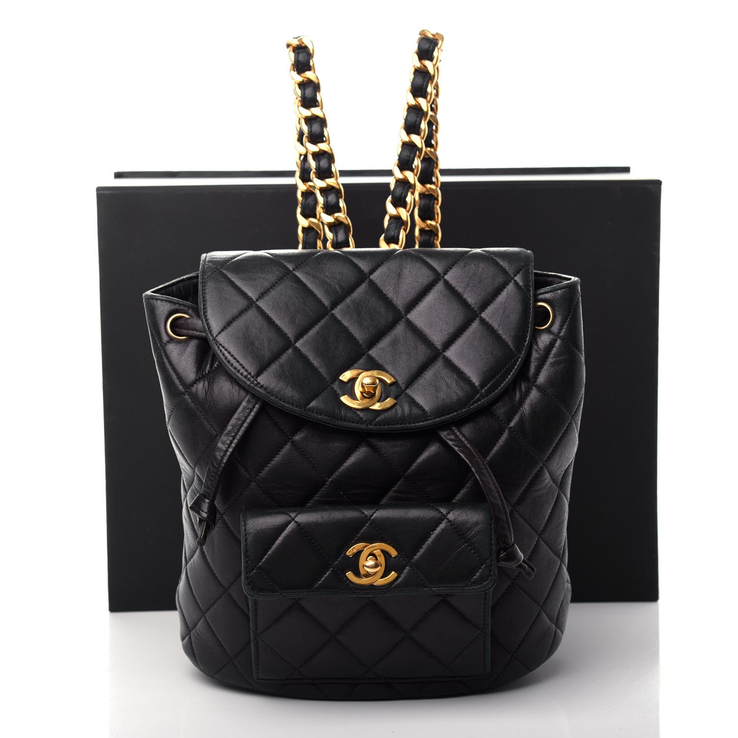 Chanel Lambskin Quilted Drawstring Backpack Black 13 of 13