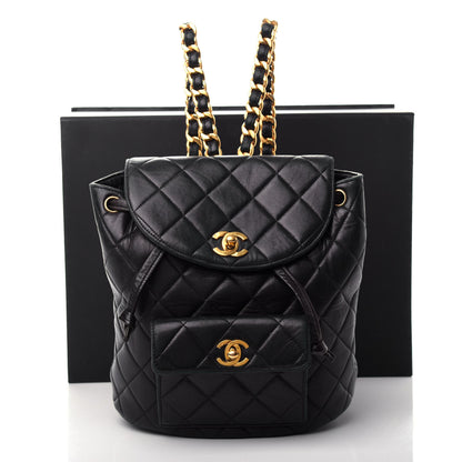Chanel Lambskin Quilted Drawstring Backpack Black 13 of 13