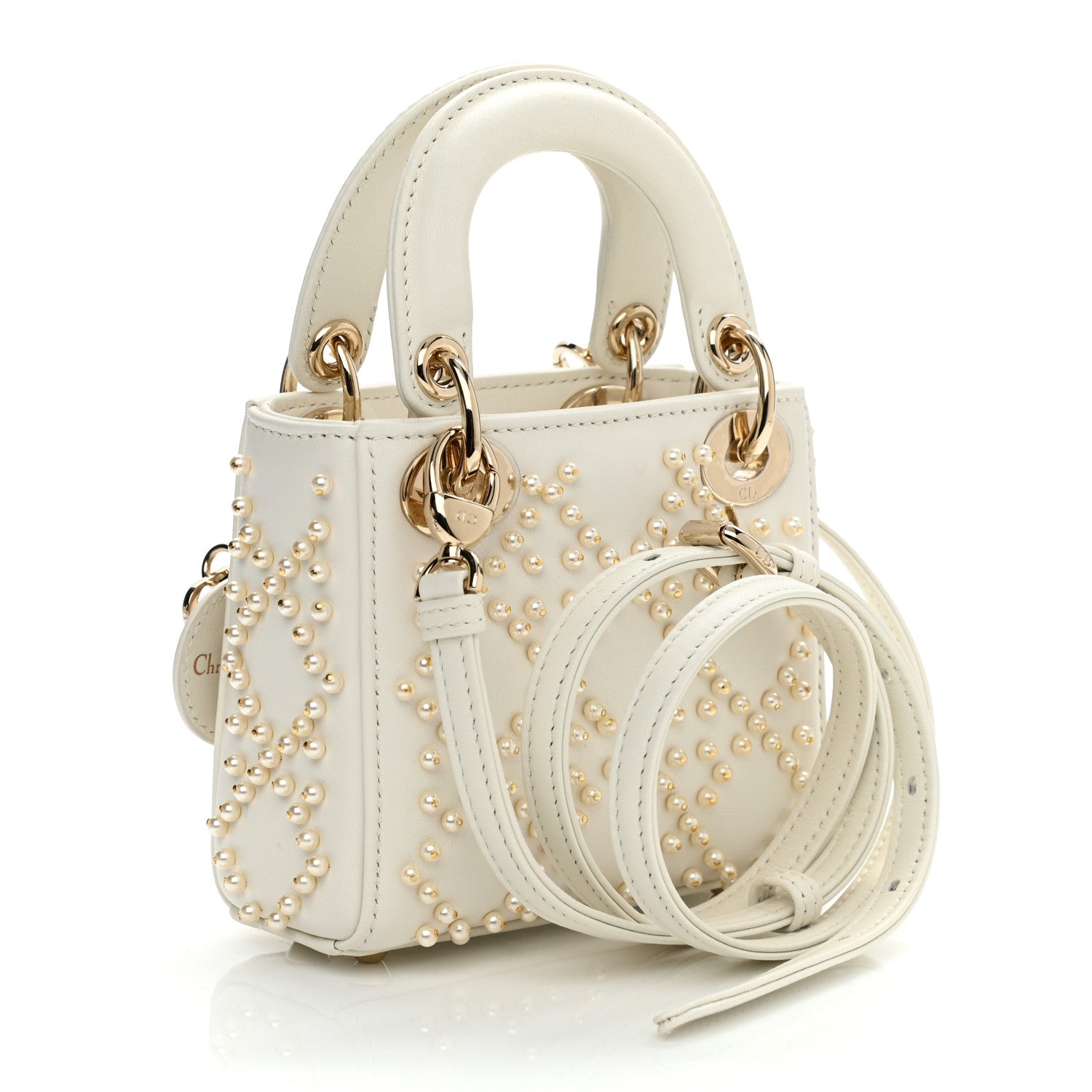 Christian Dior Lambskin Pearl Cannage Micro Lady Dior Latte 3 of 11