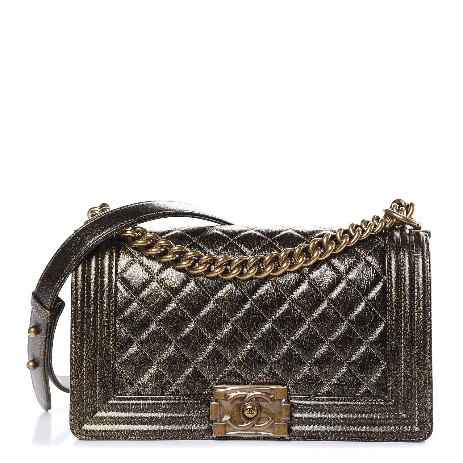 Chanel Cracked Metallic Calfskin Quilted Medium Boy Flap Gold 1 of 10