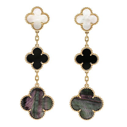 Van Cleef & Arpels 18K Yellow Gold Mother of Pearl Black Onyx 3 Motifs Magic Alhambra Earrings 1 of 5