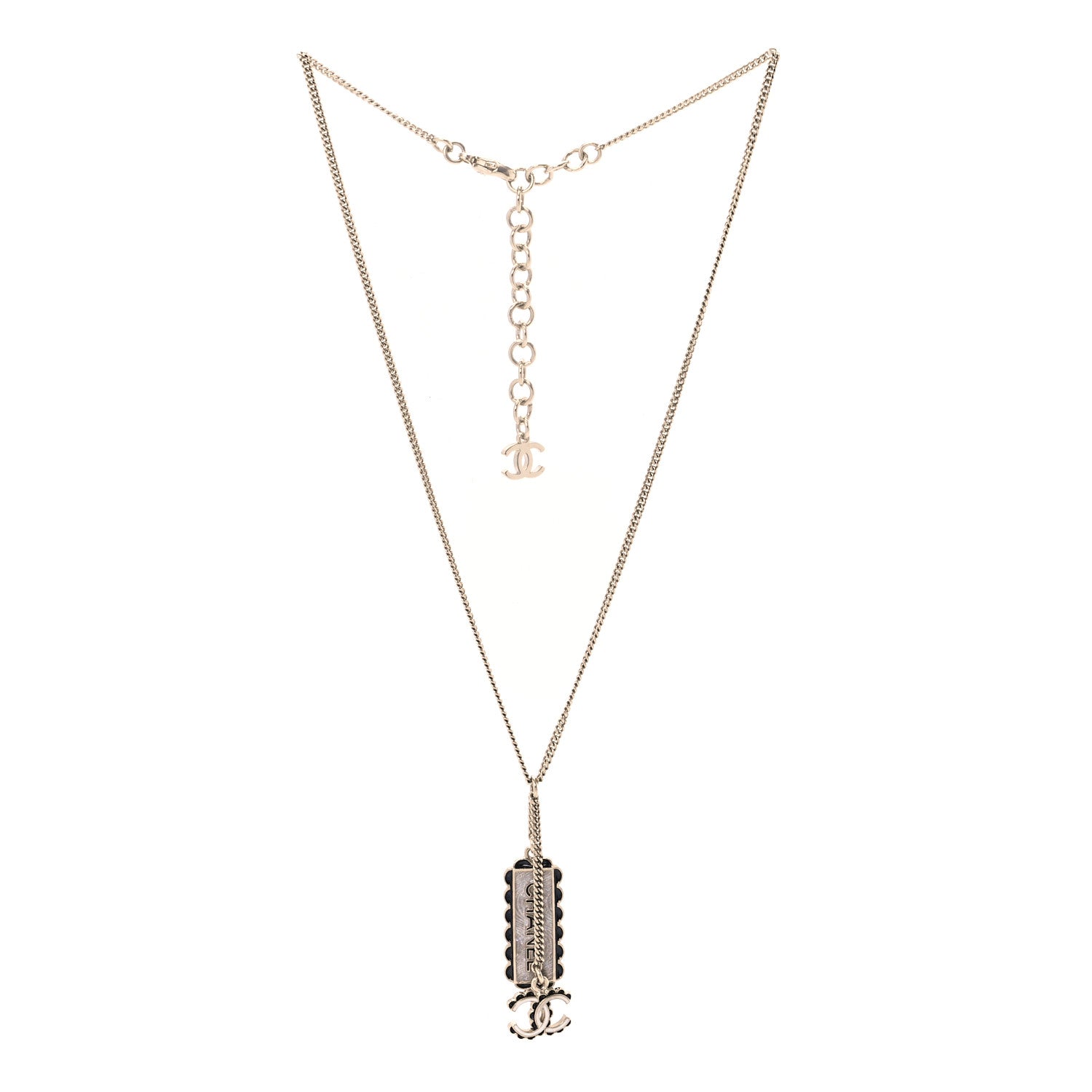 Chanel Enamel CC Logo Necklace Gold Black White 3 of 5