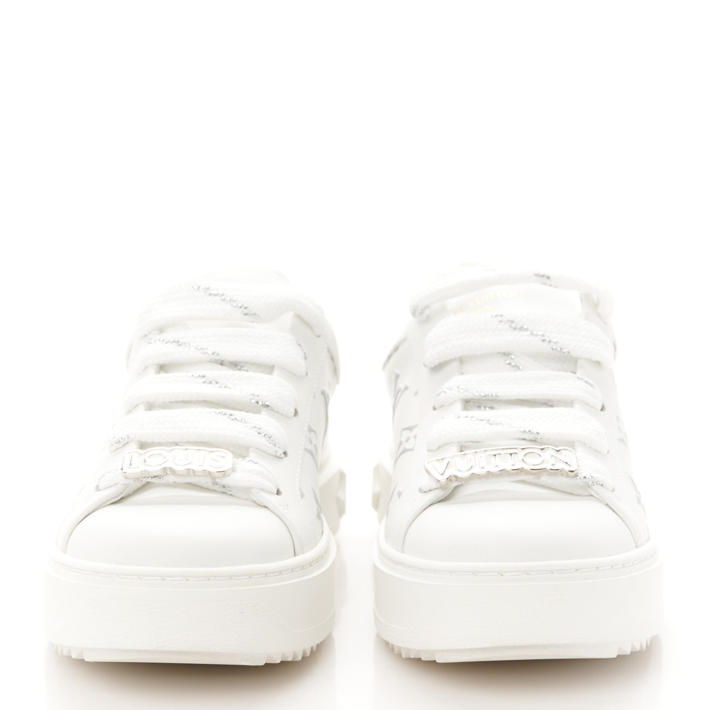 Calfskin Monogram Debossed Time Out Sneakers 36 White Silver