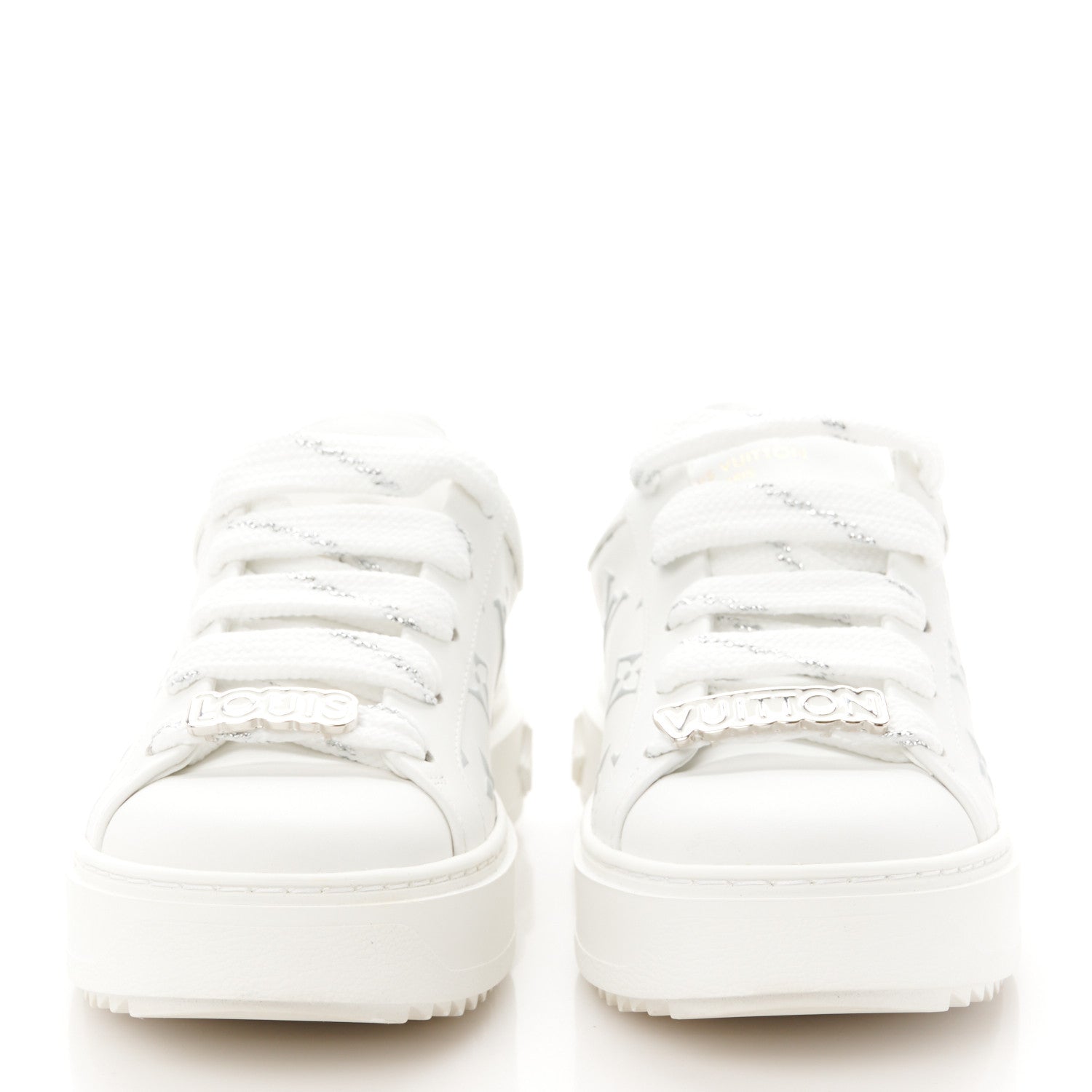 Louis Vuitton Calfskin Monogram Debossed Time Out Sneakers 36 White Silver 2 of 10