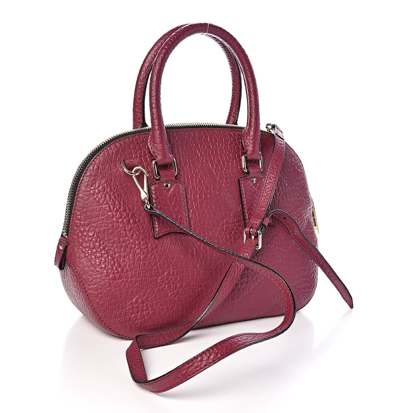Heritage Grain Check Embossed Small Orchard Bowling Bag Dark Plum