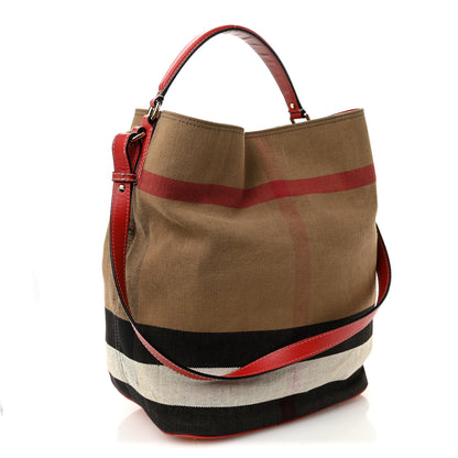 Burberry Canvas Mega Check Medium Ashby Bucket Bag Red 3 of 12