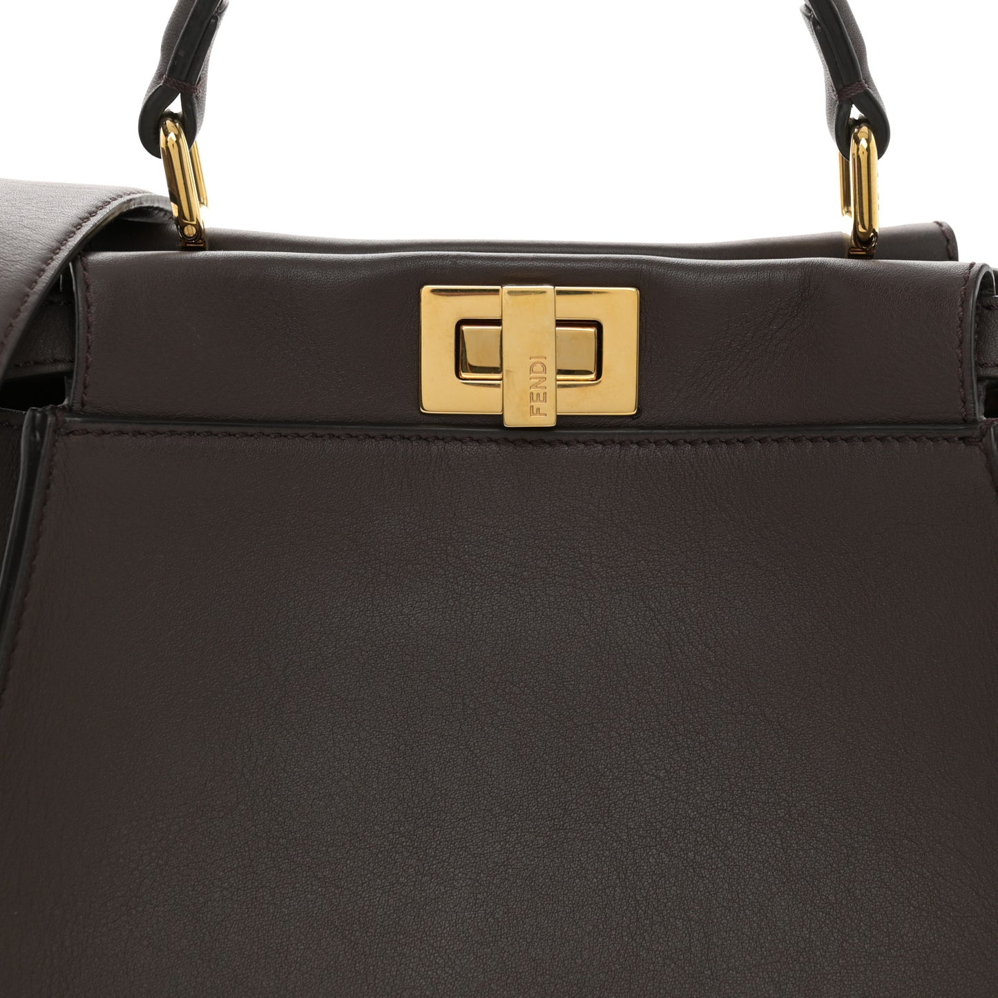 Vitello Seta Suede FF Mini Peekaboo Iconic Satchel Chocolate Sigaro Marrone