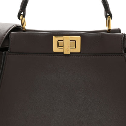 Fendi Vitello Seta Suede FF Mini Peekaboo Iconic Satchel Chocolate Sigaro Marrone 8 of 10