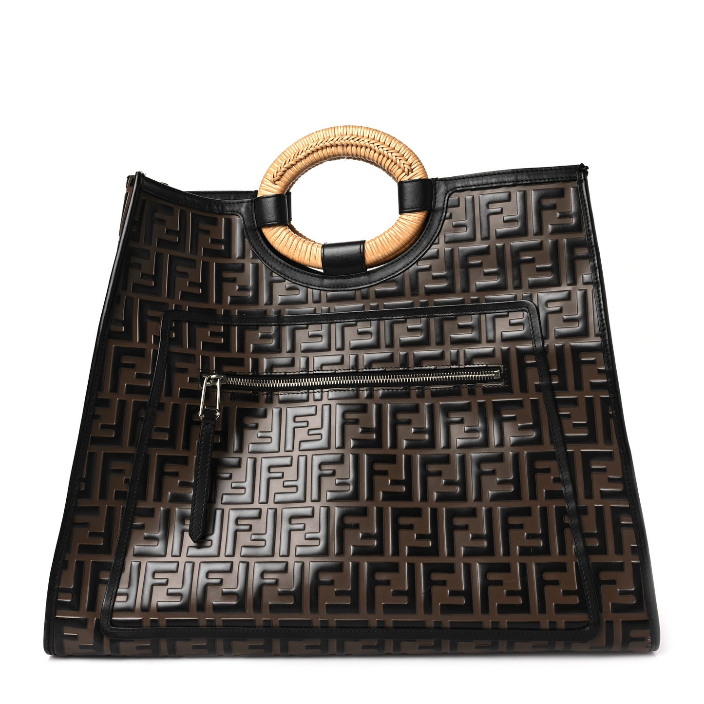 Vitello Century Wicker Bi-Color FF 1974 Embossed Large Runaway Shopper Tote Maya Black