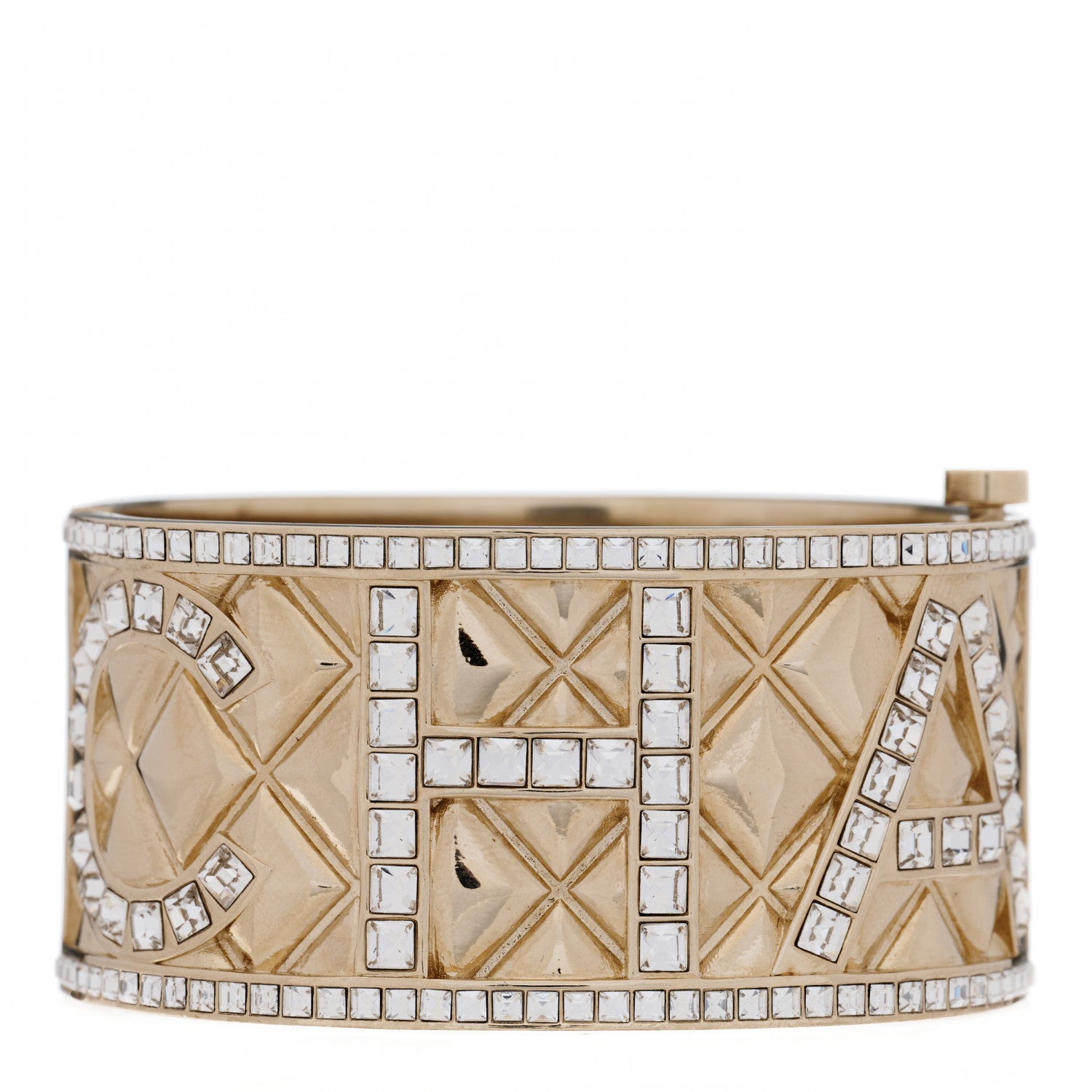Chanel Crystal Logo Cuff Bracelet Gold 1 of 6