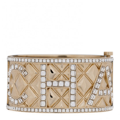 Chanel Crystal Logo Cuff Bracelet Gold 1 of 6