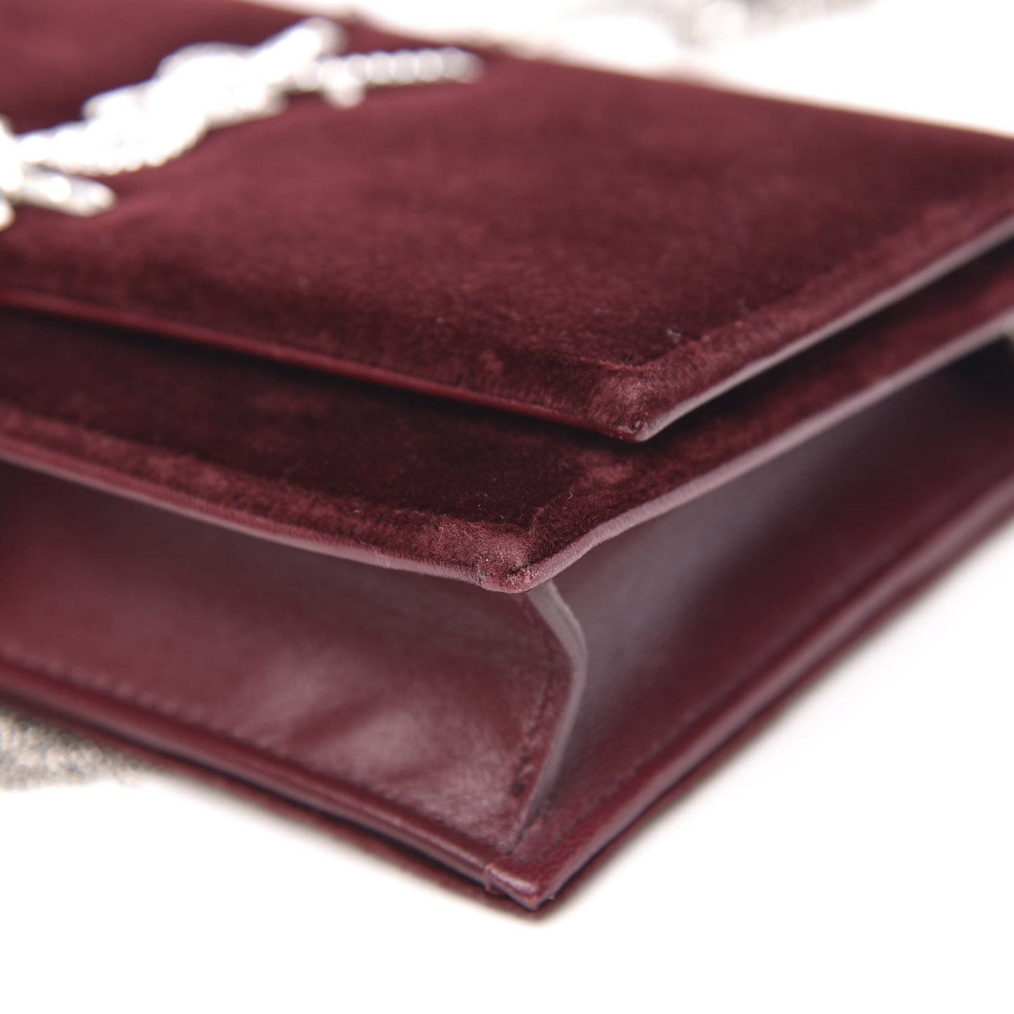 Velvet Crystal Monogram Kate Tassel Shoulder Bag Burgundy