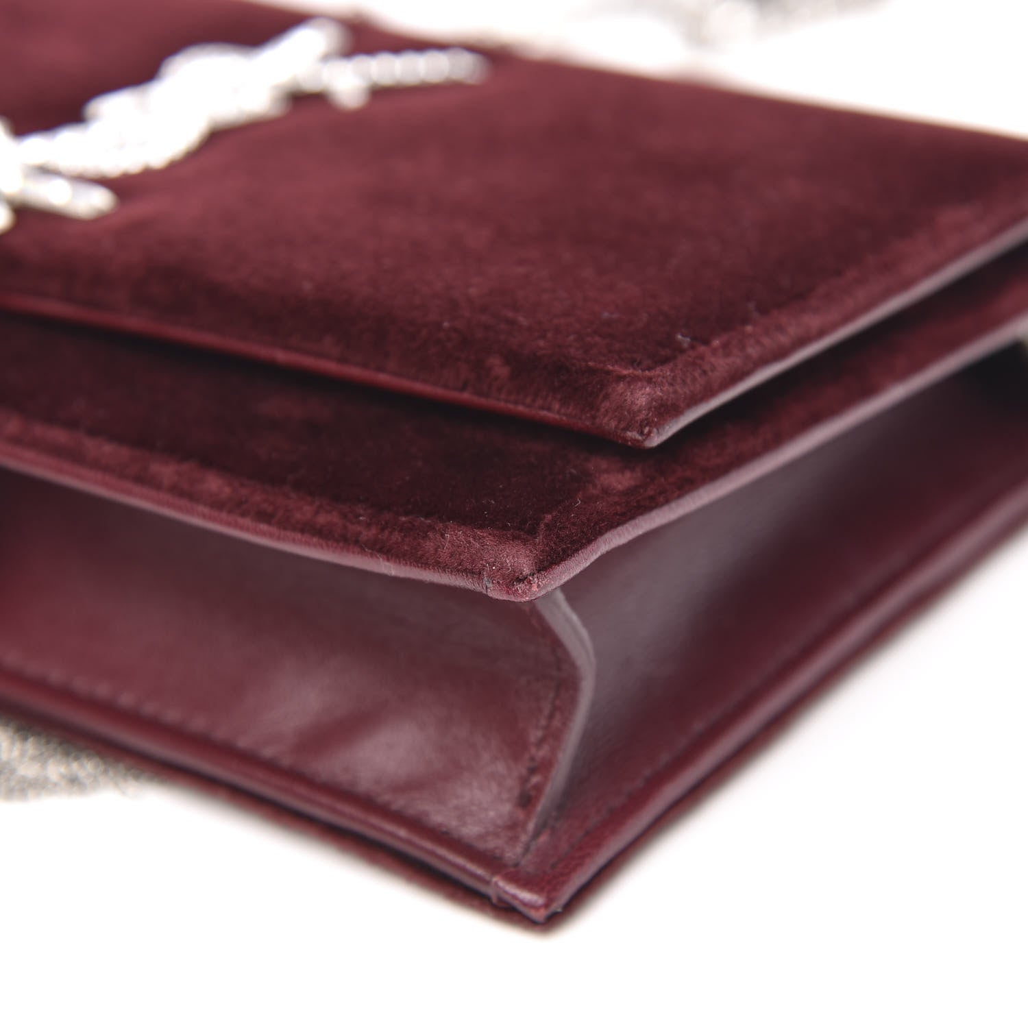Saint Laurent Velvet Crystal Monogram Kate Tassel Shoulder Bag Burgundy 8 of 9