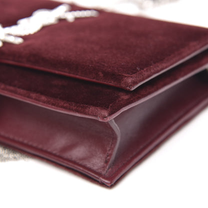 Saint Laurent Velvet Crystal Monogram Kate Tassel Shoulder Bag Burgundy 8 of 9