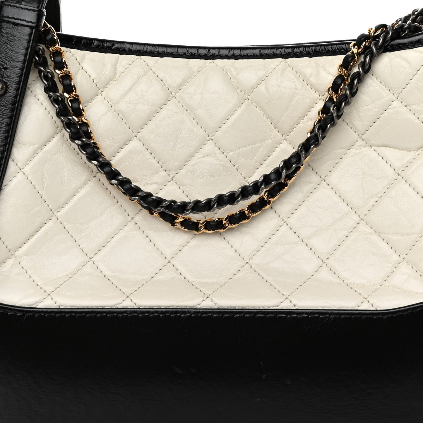 Aged Calfskin Quilted Medium Gabrielle Hobo Black White