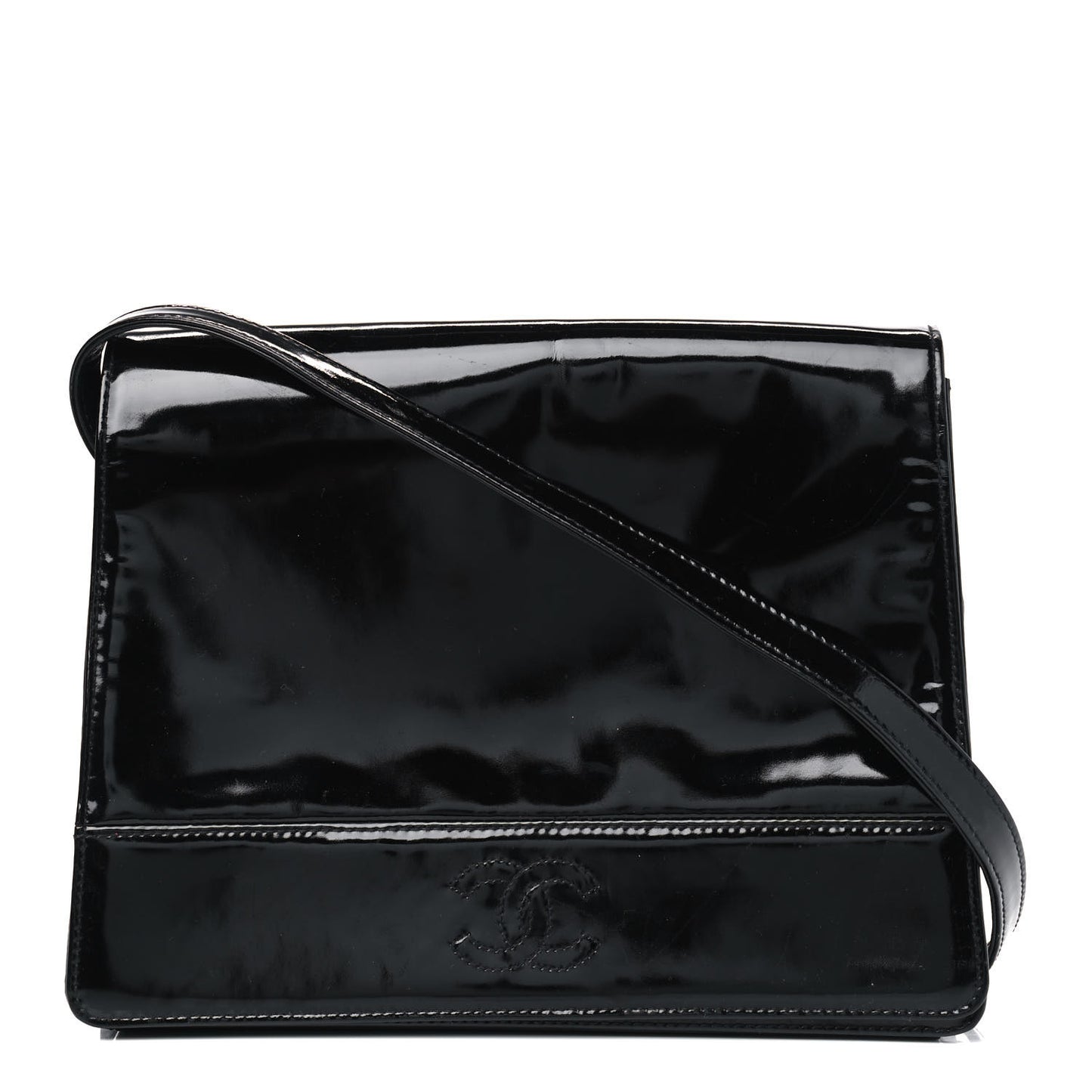 Patent Flap Shoulder Bag Black