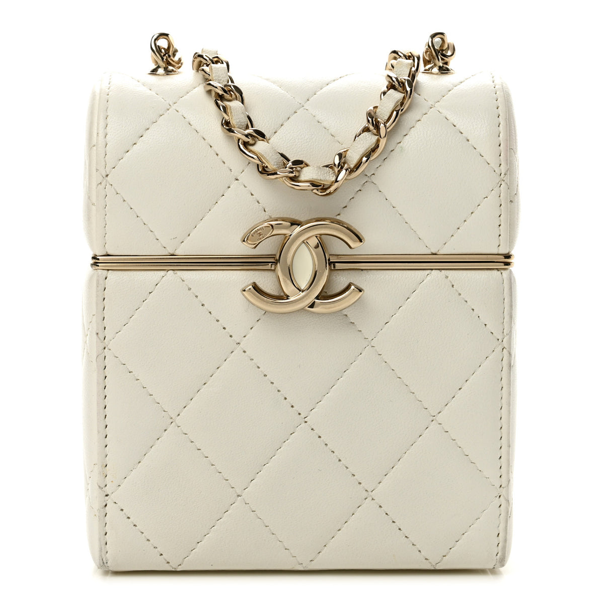 Lambskin Quilted Small Box With Chain White