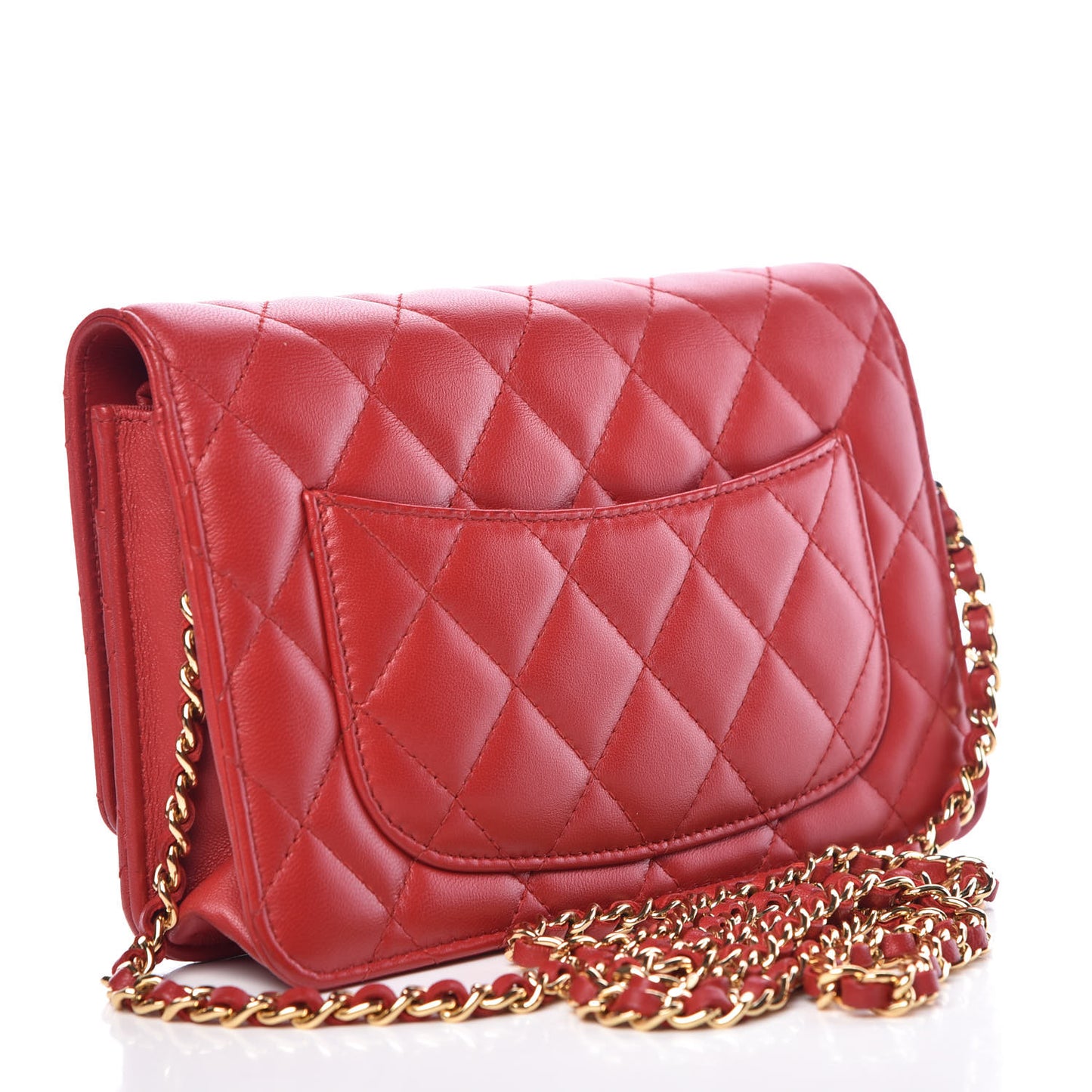 Lambskin Quilted Wallet On Chain WOC Red