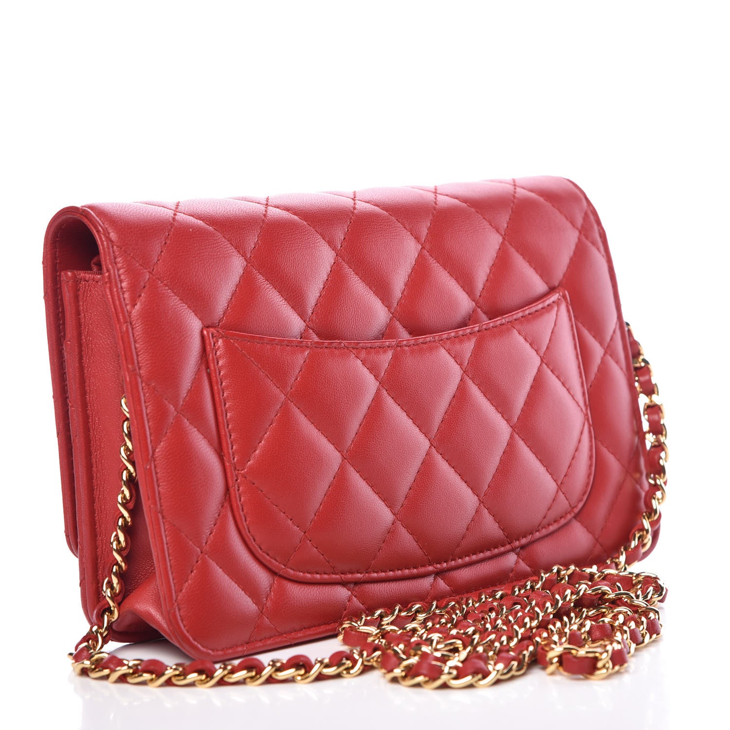 Chanel Lambskin Quilted Wallet On Chain WOC Red 3 of 11