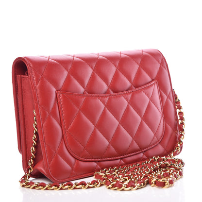 Chanel Lambskin Quilted Wallet On Chain WOC Red 3 of 11