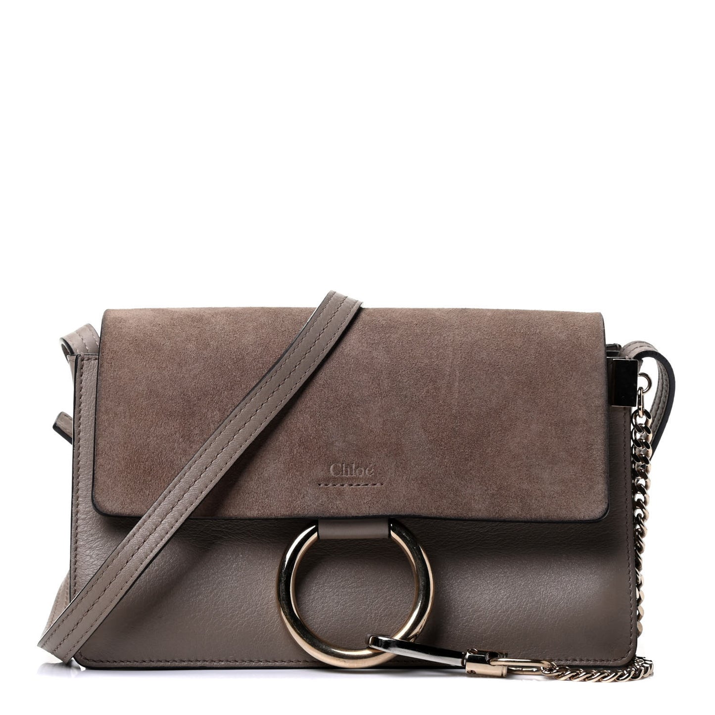 Suede Calfskin Small Faye Shoulder Bag Motty Grey